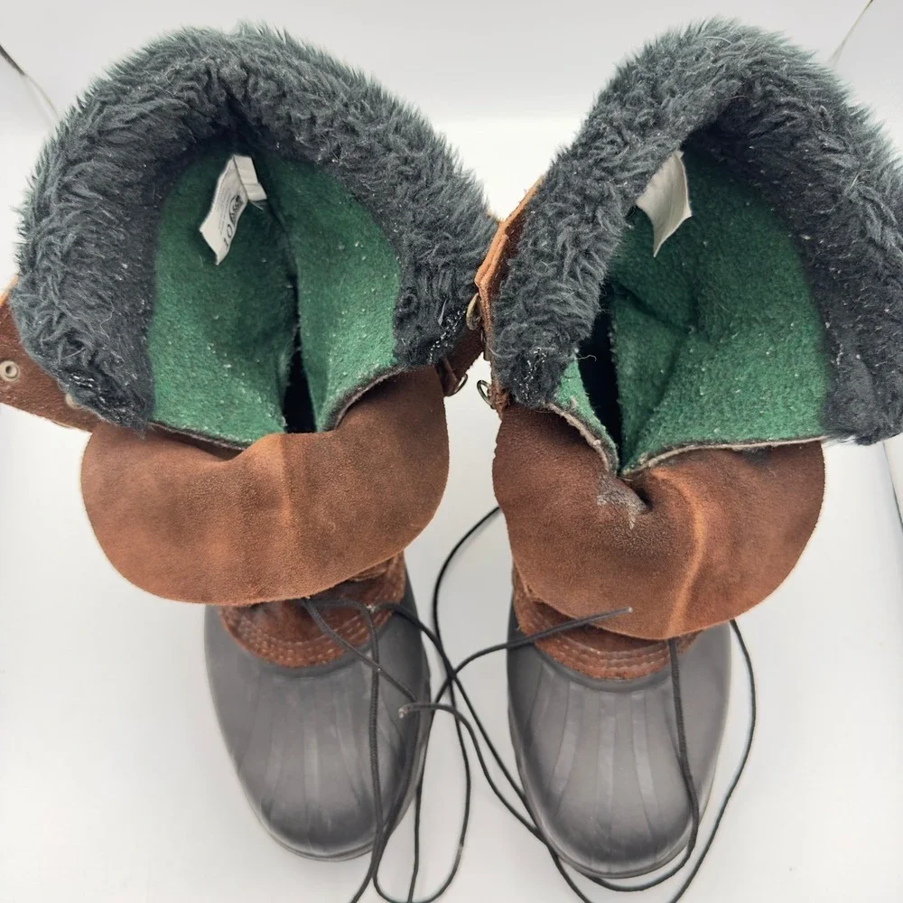 Sorel Kaufman‎ Canada Vintage Winter Snow Boots Brown Suede Rubber Duck Mens 10